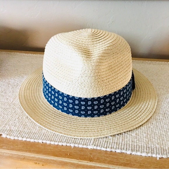 J. Crew Accessories - J Crew straw sun hat tan blue boho beach preppy summer bohemian